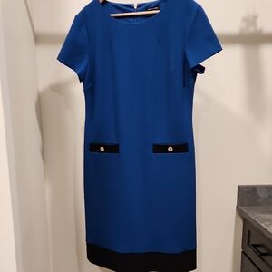 Tommy Hilfiger Blue Short-Sleeve Shift Dress with Black Trim